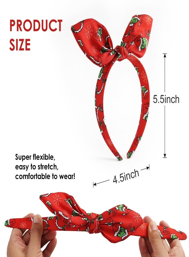 Furutonhe Christmas Knotted Bow Headband for Women Monster Headwear Trip Hair Accessories Red - Image 2